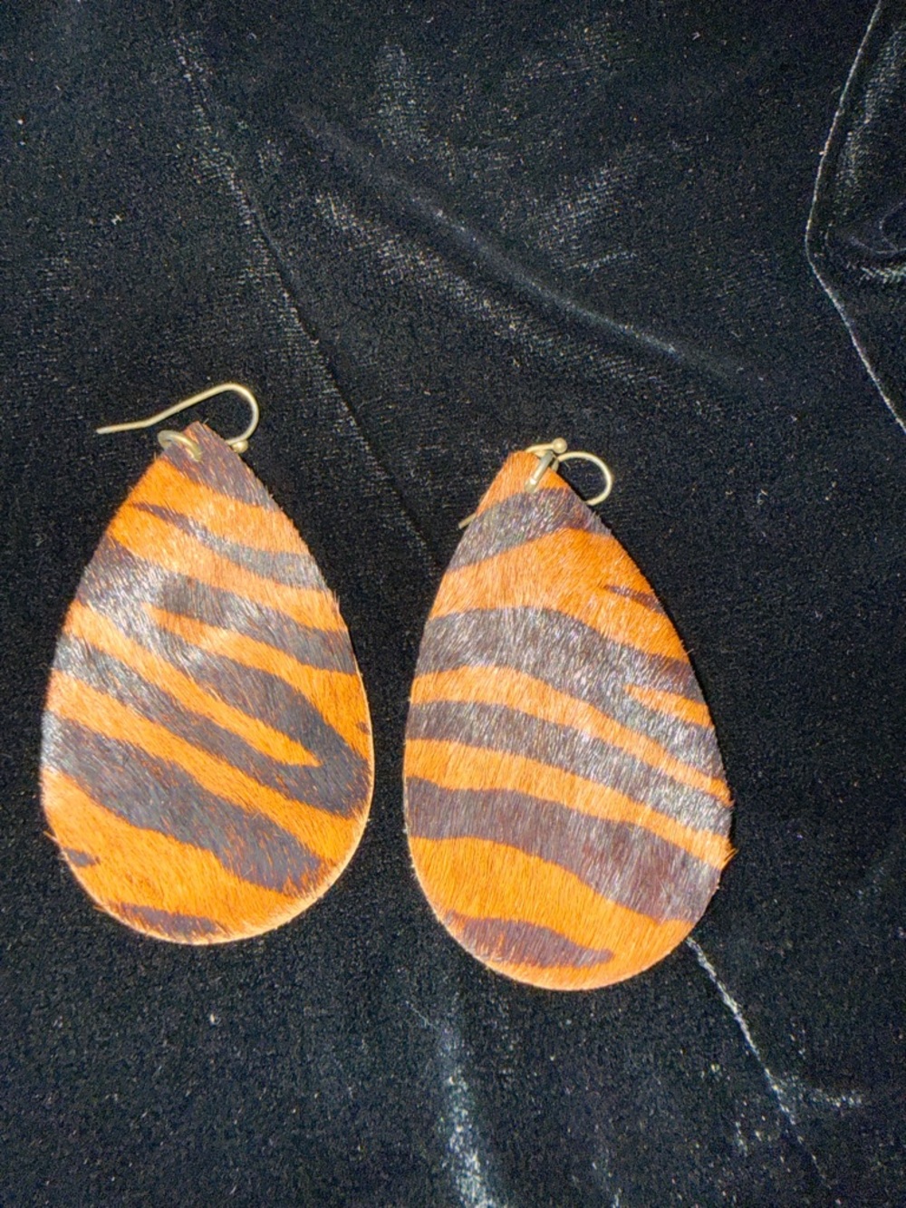 Teardrop Orange and Black Zebra Print Leather Earrings